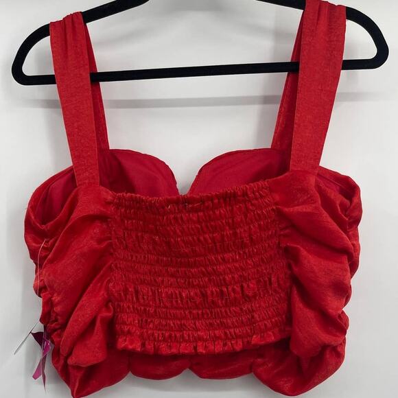 Rabbit Rose Womens Ruched Smocked Red Cropped Tank Top Bustier NEW Large - Picture 2 of 9
